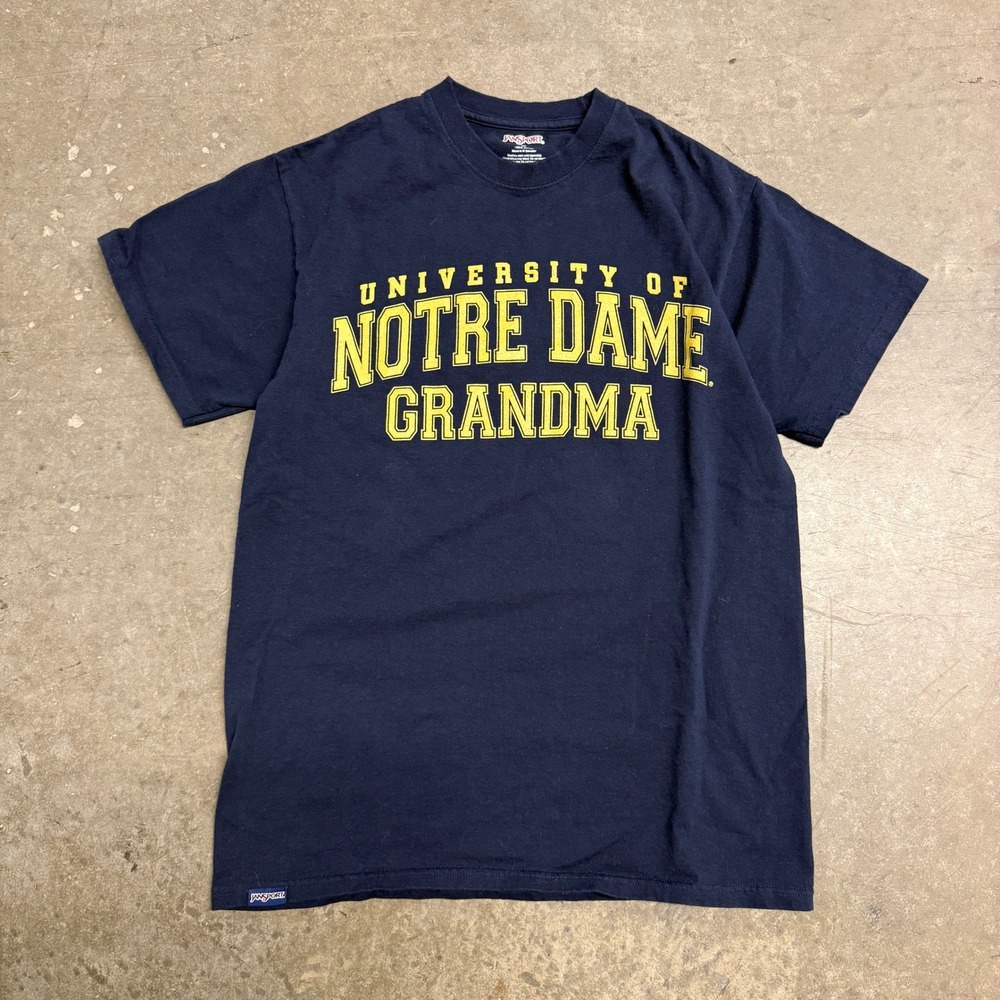 Jansport University of Notre Dame Grandma T-Shirt Mens Medium Navy Blue NCAA